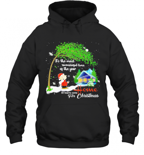 Charlie Brown And Snoopy It'S The Most Wonderful Time Of The Year All Hearts Come Home For Christmas T-Shirt Unisex Hoodie