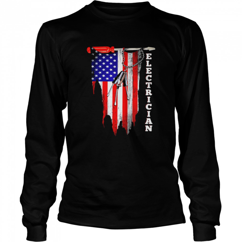 Electrician american flag Long Sleeved T-shirt