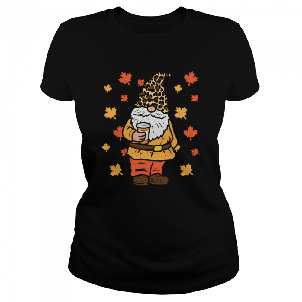 Fall Gnome Coffee Leopard Hat Halloween Thanksgiving Autumn Classic Women's T-shirt
