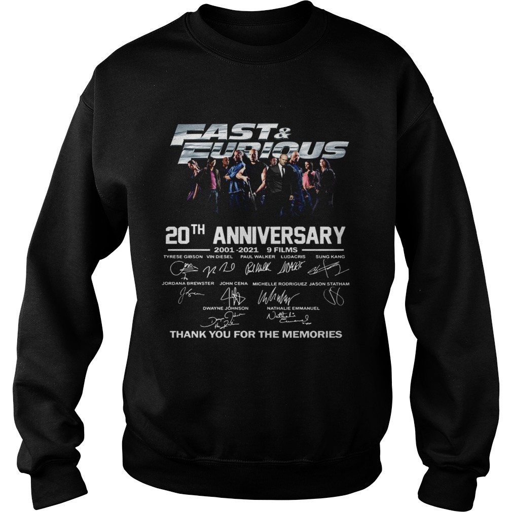 Fast And Furious 20th Anniversary 2001 2012 9 Films Thank You For The Memories Signature Sweatshirt