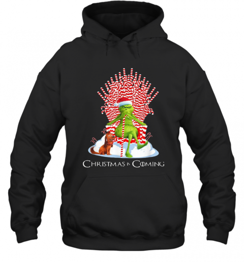 Grinch Is Coming Candy Cane Throne Funny Christmas Parody T-Shirt Unisex Hoodie