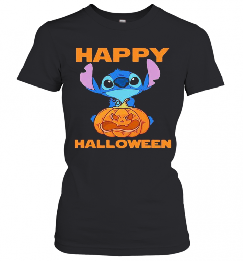 Happy Halloween Stitch Hug Pumpkin T-Shirt Classic Women's T-shirt
