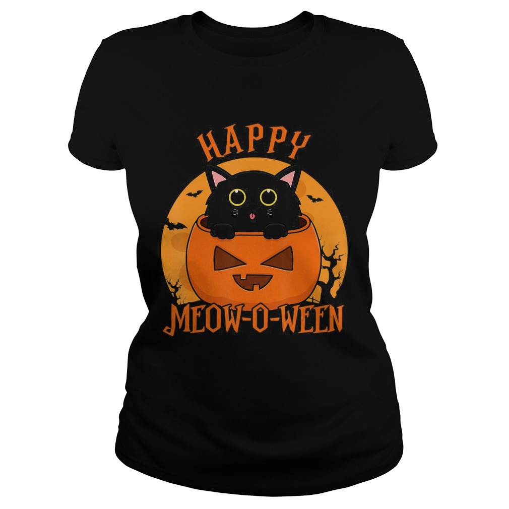 Happy Meow O Ween Blood Moon Halloween Classic Ladies