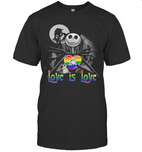 Jack Skellington Hug Heart LGBT Love Is Love Halloween T-Shirt