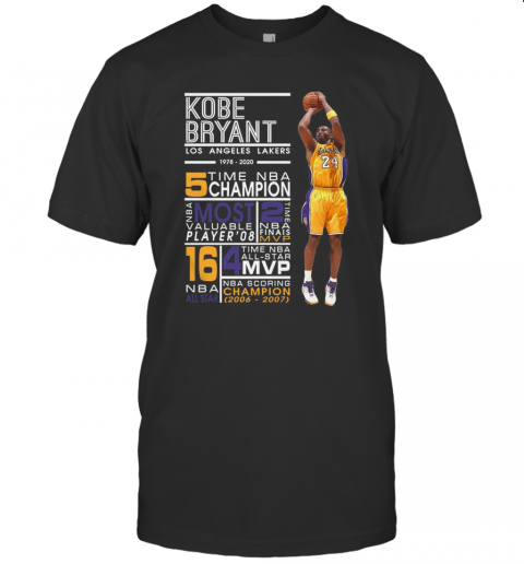 Kobe Bryant Los Angeles Lakers 1978 2020 Time NBA 5 Champion T-Shirt Classic Men's T-shirt