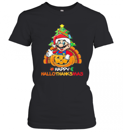 Mario Happy Hallothanksmas Halloween Thanksgiving Christmas T-Shirt Classic Women's T-shirt