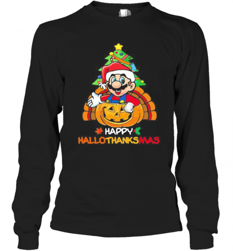 Mario Happy Hallothanksmas Halloween Thanksgiving Christmas T-Shirt Long Sleeved T-shirt 