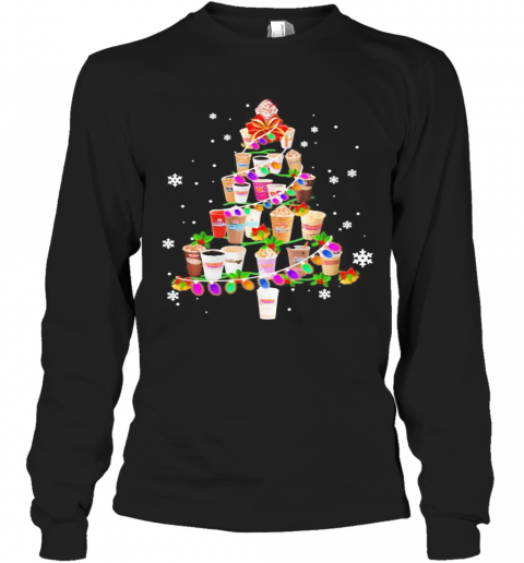 Merry Christmas Tree Dunkin Donuts Coffee T-Shirt Long Sleeved T-shirt 