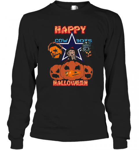Michael Myers And Freddy Krueger And Jason Voorhees Happy Cow Boys Halloween T-Shirt Long Sleeved T-shirt 