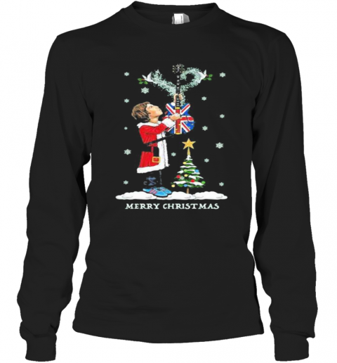 Noel Gallagher Playing Guitar Merry Christmas T-Shirt Long Sleeved T-shirt 