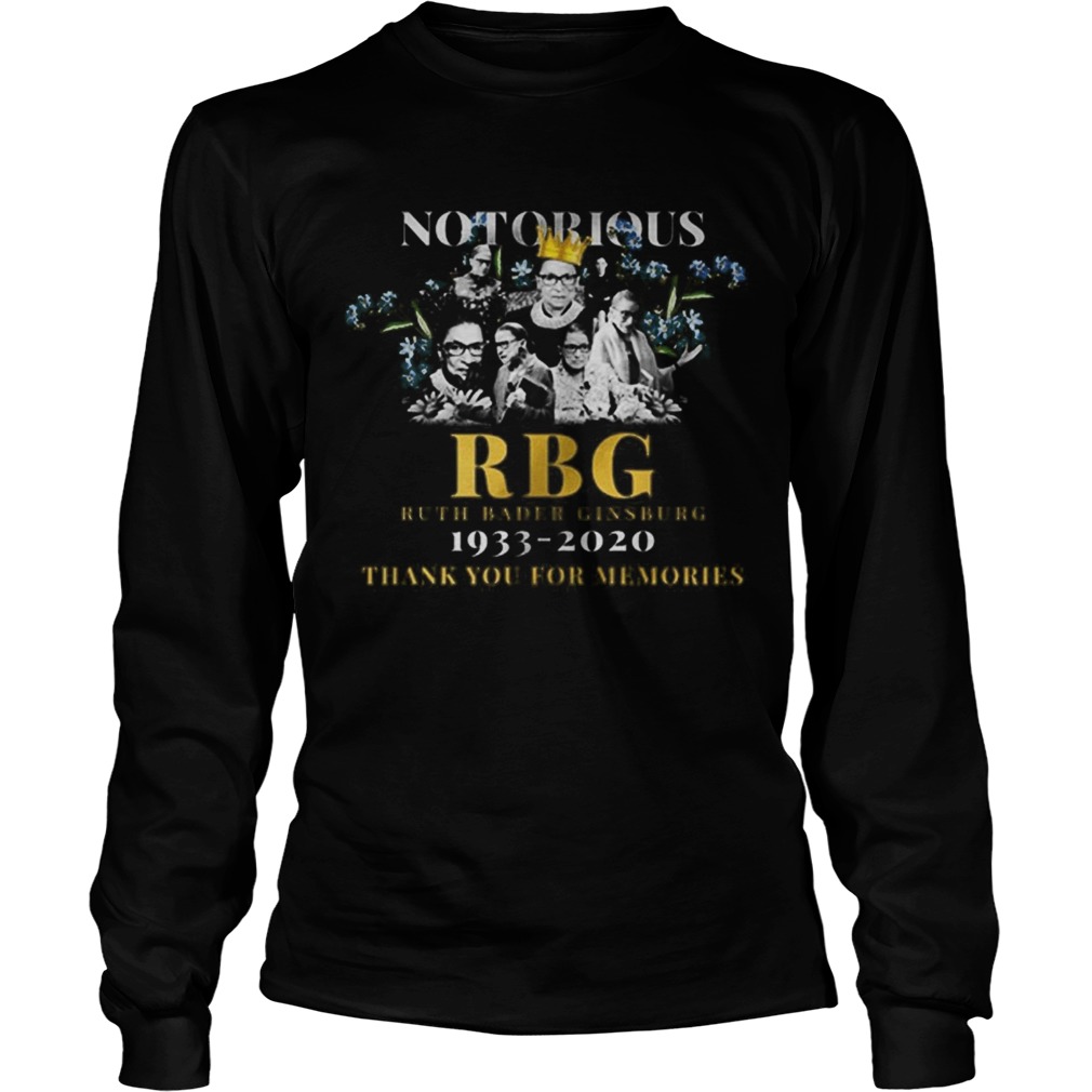 Notorious RBG Ruth Bader Ginsburg 19332020 Thank You For Memories Long Sleeve
