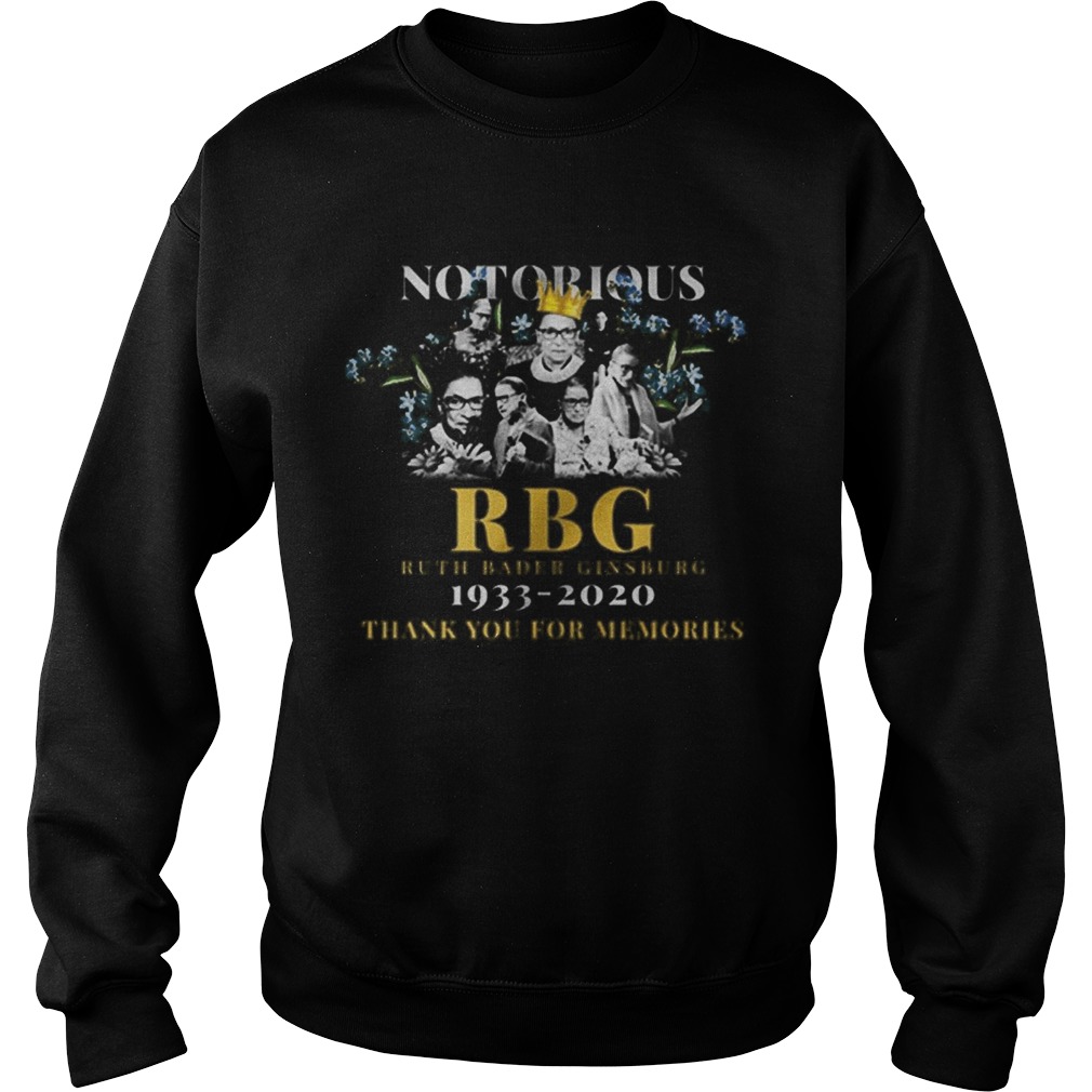Notorious RBG Ruth Bader Ginsburg 19332020 Thank You For Memories Sweatshirt