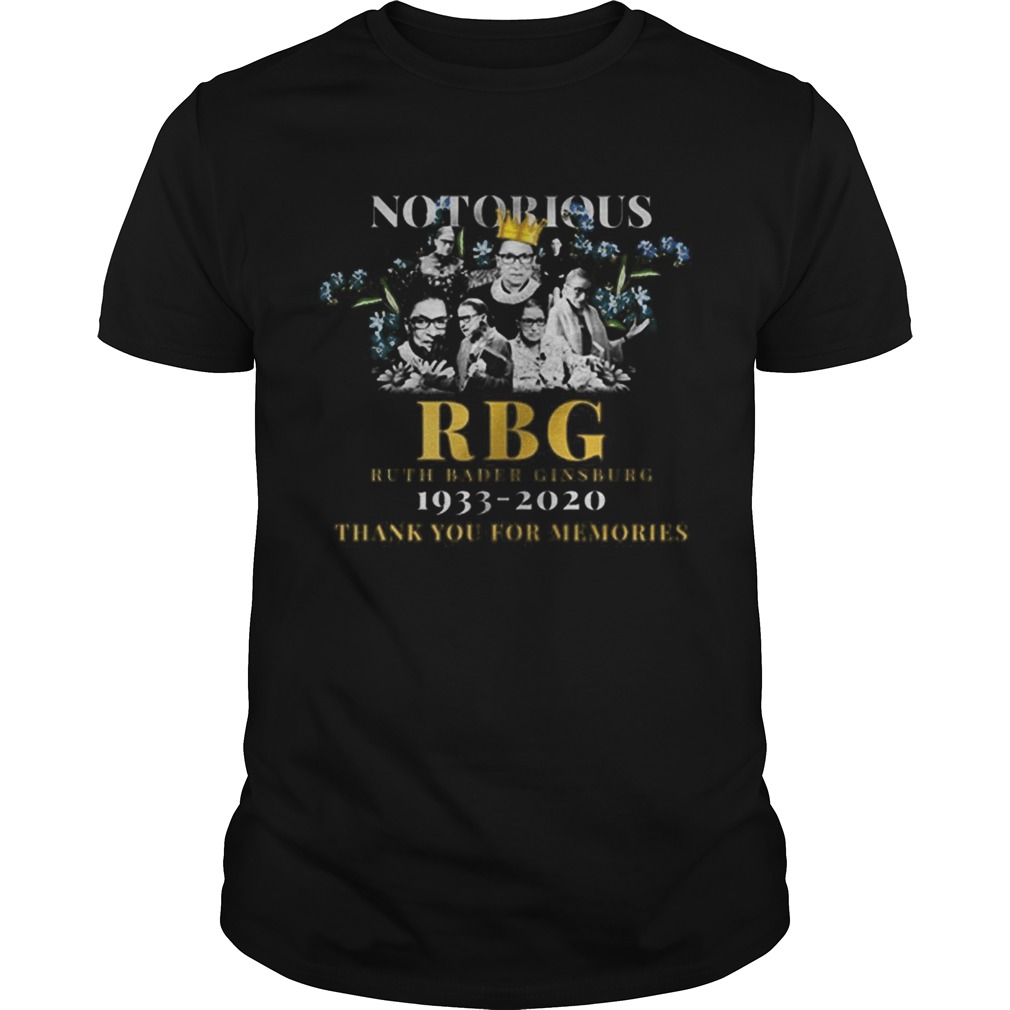 Notorious RBG Ruth Bader Ginsburg 19332020 Thank You For Memories shirt