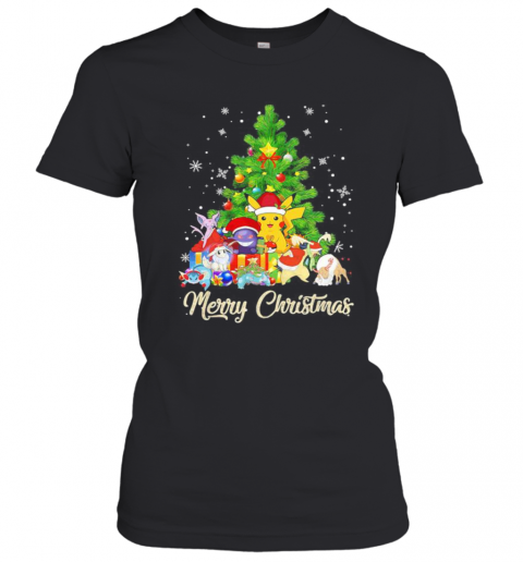 Pikachu Cartoon Merry Christmas Tree T-Shirt Classic Women's T-shirt