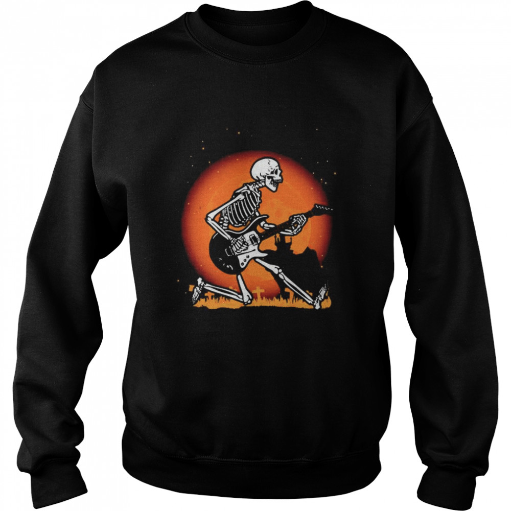 Skull playing guitar under moon Halloween Unisex Sweatshirt