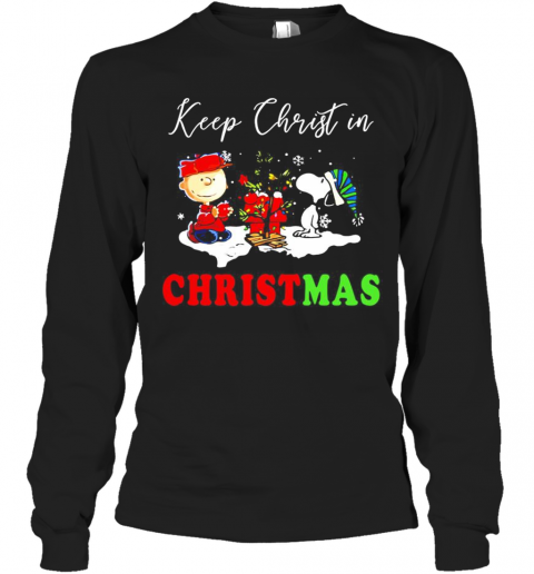 Snoopy And Charibow Keep Christ In Christmas T-Shirt Long Sleeved T-shirt 
