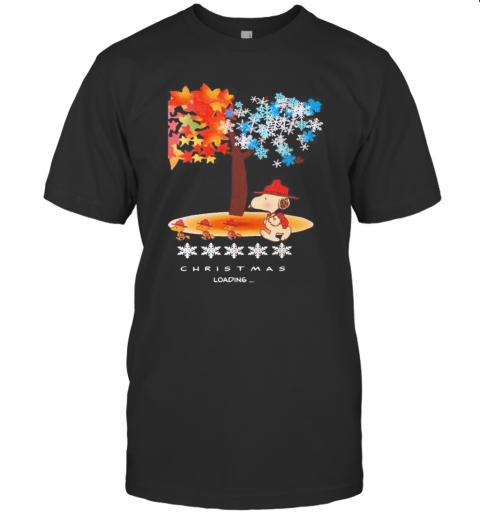 Snoopy And Woodstock Fall Leaves Snowflakes Tree Merry Christmas Loading T-Shirt