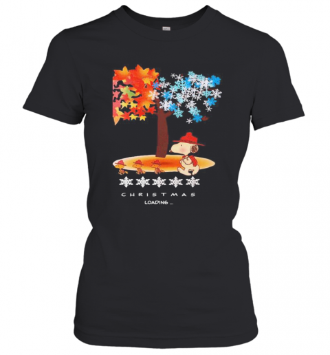 Snoopy And Woodstock Fall Leaves Snowflakes Tree Merry Christmas Loading T-Shirt Classic Women's T-shirt