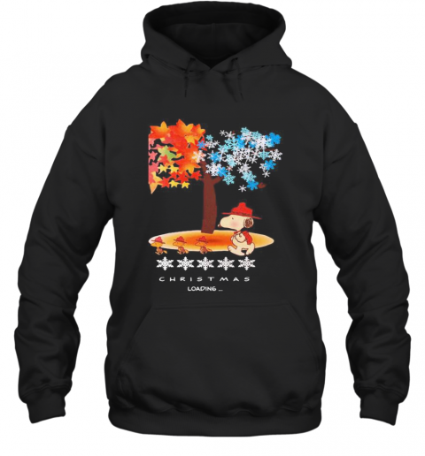 Snoopy And Woodstock Fall Leaves Snowflakes Tree Merry Christmas Loading T-Shirt Unisex Hoodie