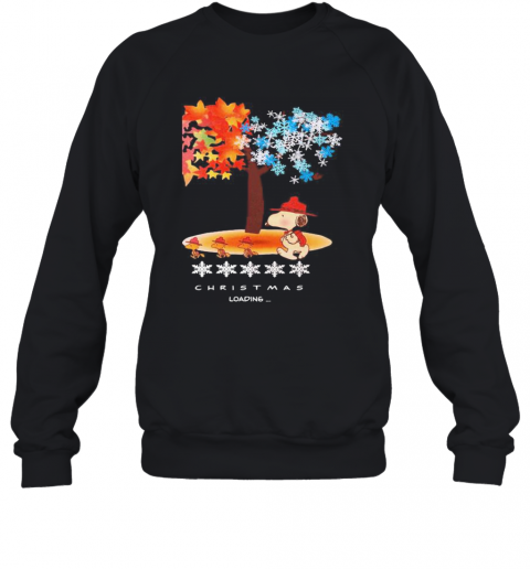 Snoopy And Woodstock Fall Leaves Snowflakes Tree Merry Christmas Loading T-Shirt Unisex Sweatshirt