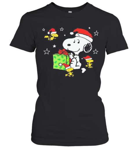 Snoopy And Woodstock Merry Christmas Stars T-Shirt Classic Women's T-shirt