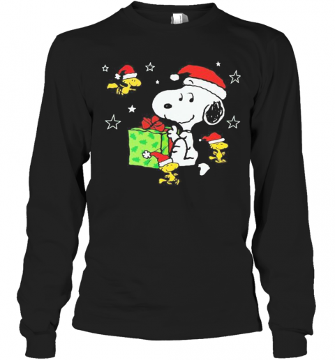 Snoopy And Woodstock Merry Christmas Stars T-Shirt Long Sleeved T-shirt 