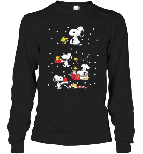 Snoopy And Woodstock Merry Christmas T-Shirt Long Sleeved T-shirt 