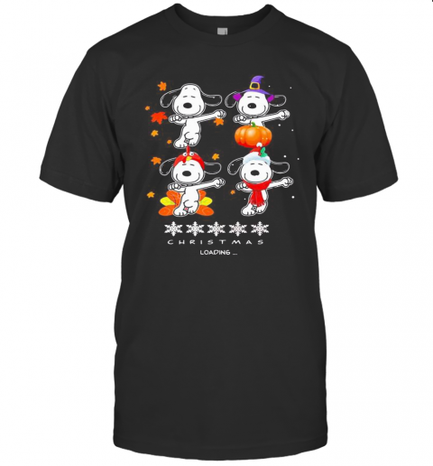 Snoopy Christmas Loading Fall Leaves Map T-Shirt