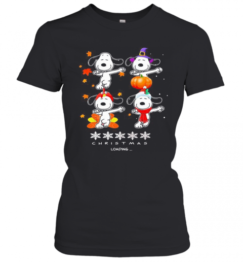 Snoopy Christmas Loading Fall Leaves Map T-Shirt Classic Women's T-shirt