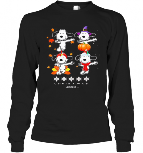 Snoopy Christmas Loading Fall Leaves Map T-Shirt Long Sleeved T-shirt 