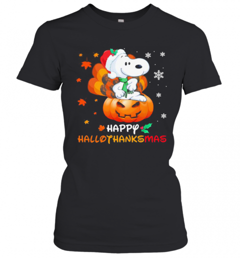 Snoopy Happy Hallothanksmas Halloween Thanksgiving Christmas T-Shirt Classic Women's T-shirt