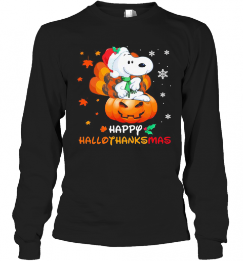 Snoopy Happy Hallothanksmas Halloween Thanksgiving Christmas T-Shirt Long Sleeved T-shirt 