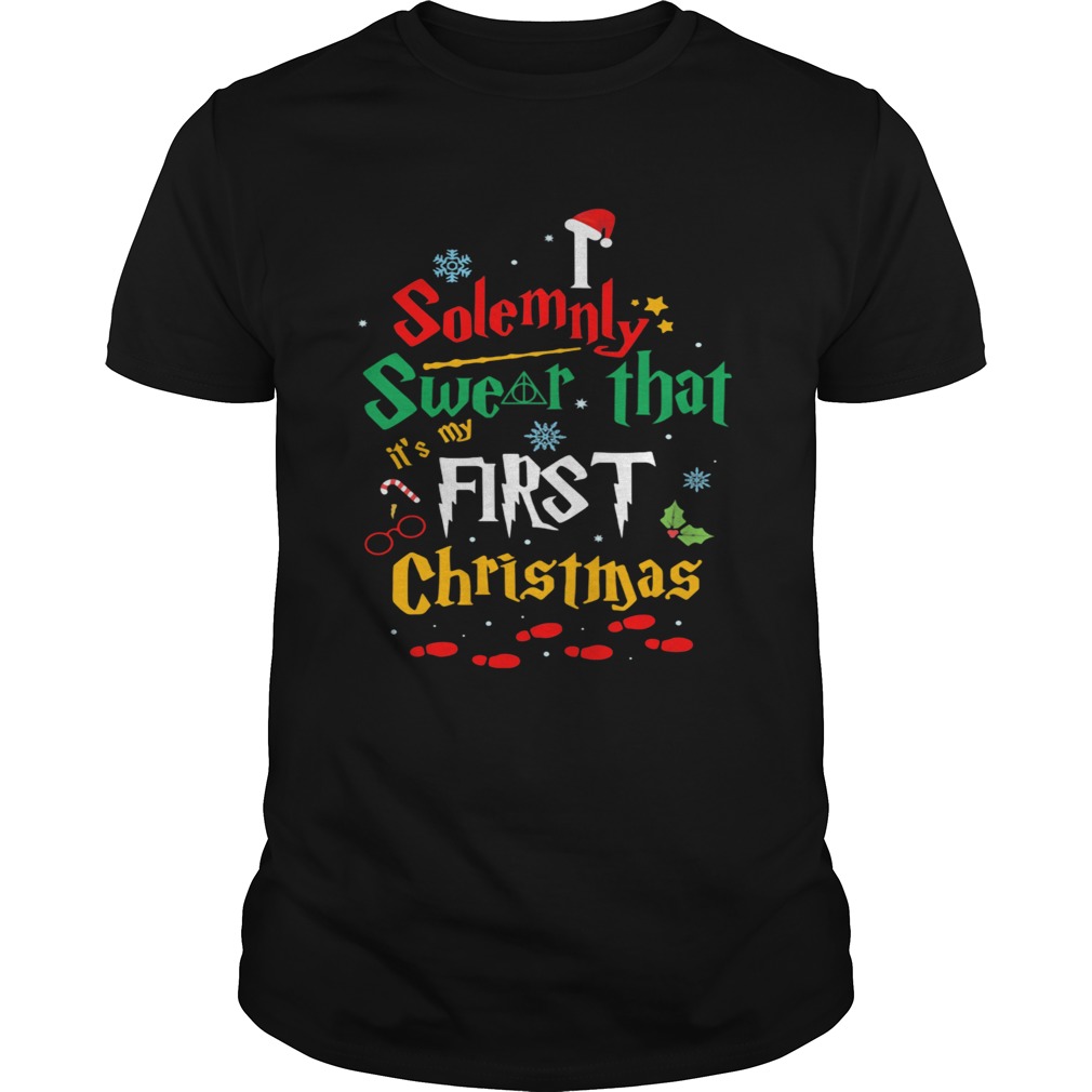 Solemnly swear its my that first christmas hat santa shirt