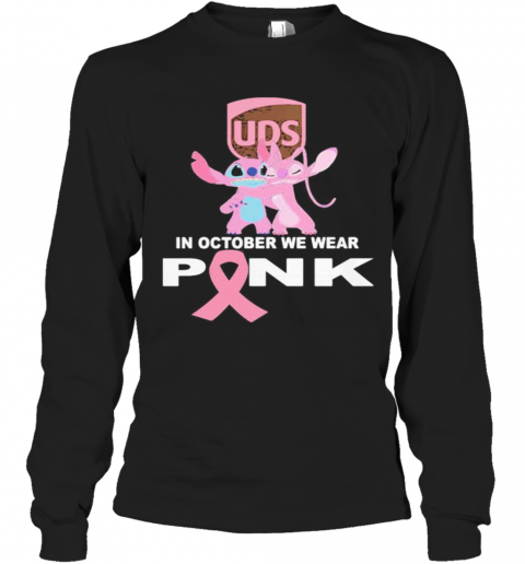 Stitch And Girlfriend Ups In October We Wear Pink Breast Cancer Awareness T-Shirt Long Sleeved T-shirt 