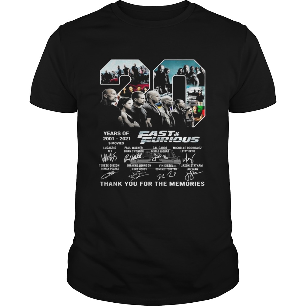 20 Years Of 20012021 FastFurious Thank You For The Memories shirt