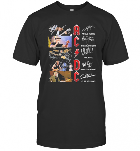 ACDC Angus Young Brian Johnson Phil Rudo Malcolm Young Cliff Williams Signatures T-Shirt