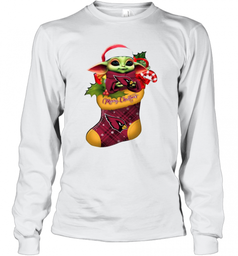 Baby Yoda Hug Arizona Cardinals Ornament Merry Christmas 2020 T-Shirt Long Sleeved T-shirt 