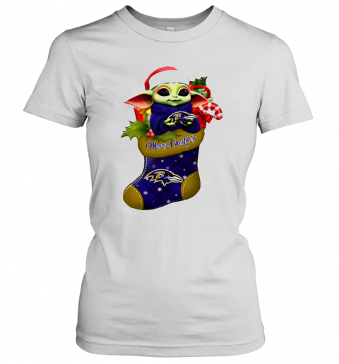 Baby Yoda Hug Baltimore Ravens Ornament Merry Christmas 2020 T-Shirt Classic Women's T-shirt