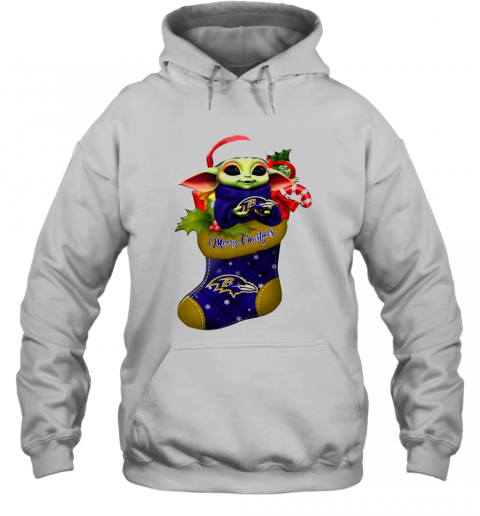 Baby Yoda Hug Baltimore Ravens Ornament Merry Christmas 2020 T-Shirt Unisex Hoodie