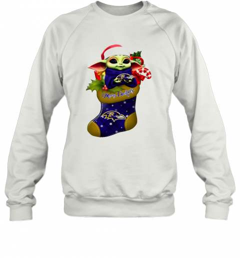 Baby Yoda Hug Baltimore Ravens Ornament Merry Christmas 2020 T-Shirt Unisex Sweatshirt