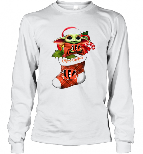 Baby Yoda Hug Cincinnati Bengals Ornament Merry Christmas 2020 T-Shirt Long Sleeved T-shirt 