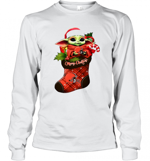 Baby Yoda Hug Cleveland Browns Ornament Merry Christmas 2020 T-Shirt Long Sleeved T-shirt 