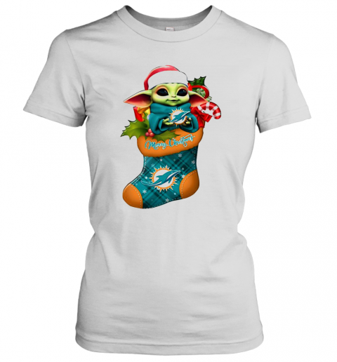 Baby Yoda Hug Miami Dolphins Ornament Merry Christmas 2020 T-Shirt Classic Women's T-shirt