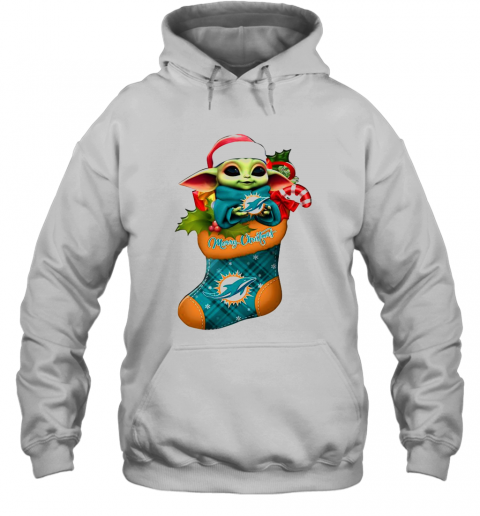 Baby Yoda Hug Miami Dolphins Ornament Merry Christmas 2020 T-Shirt Unisex Hoodie