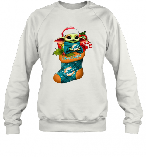 Baby Yoda Hug Miami Dolphins Ornament Merry Christmas 2020 T-Shirt Unisex Sweatshirt