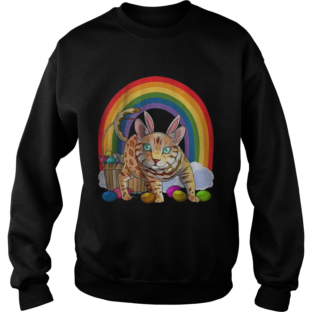 Bengal Cat Easter Eggs Bunny Rabbit Rainbow Sweatshirt