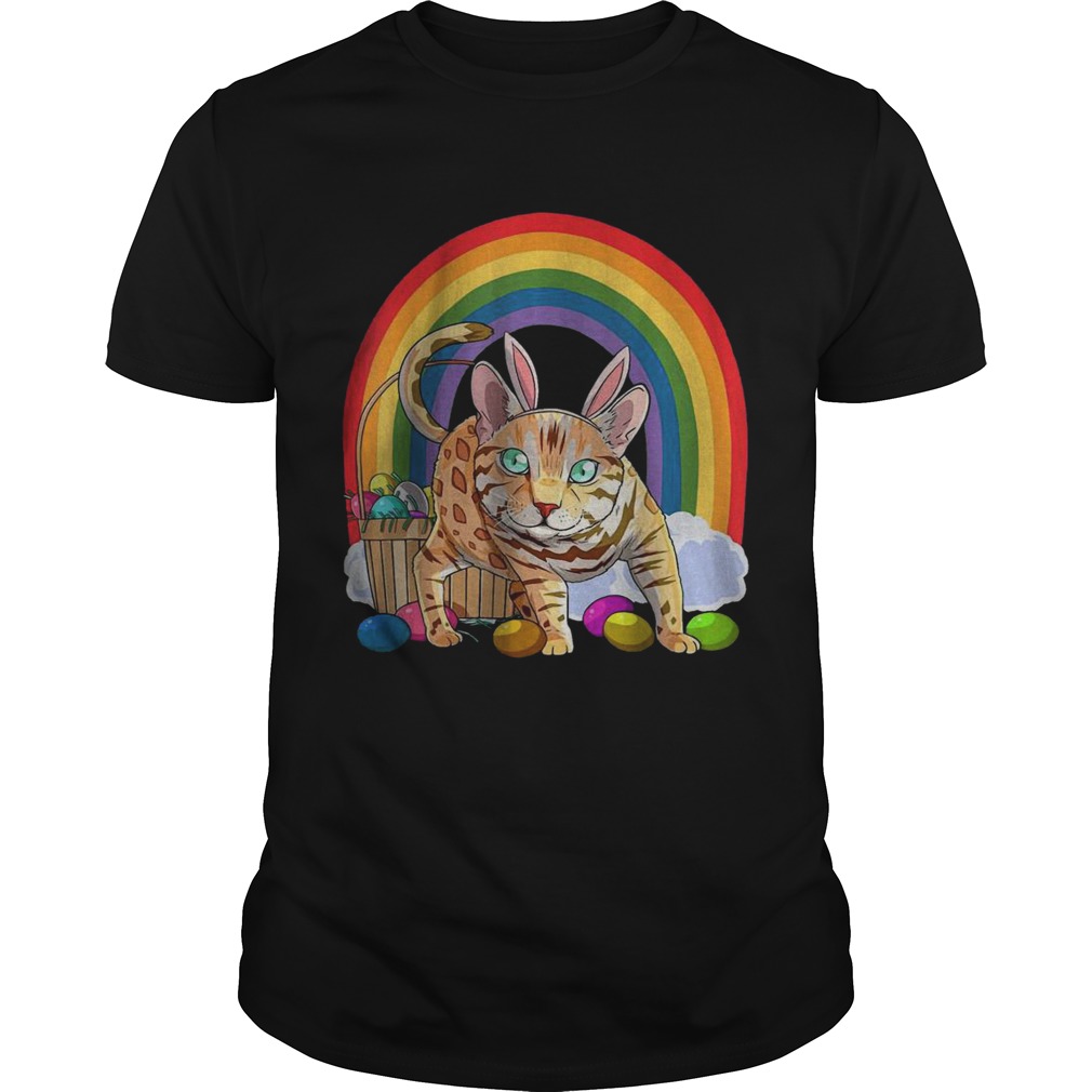 Bengal Cat Easter Eggs Bunny Rabbit Rainbow shirt