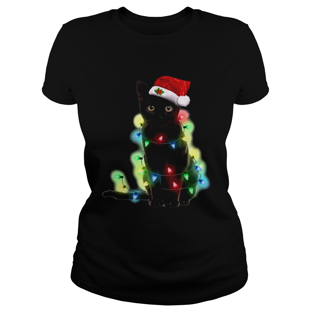 Black Cat Santa Light Merry Christmas Classic Ladies