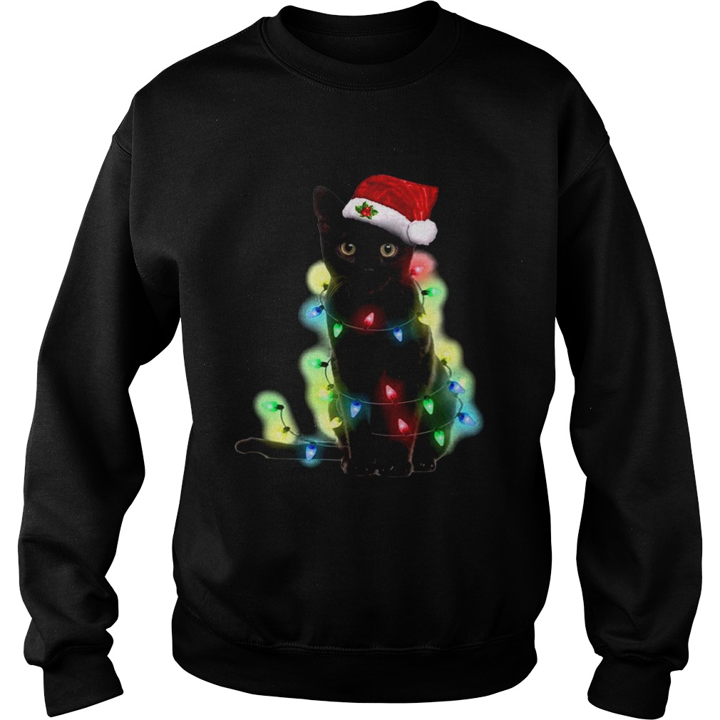 Black Cat Santa Light Merry Christmas Sweatshirt