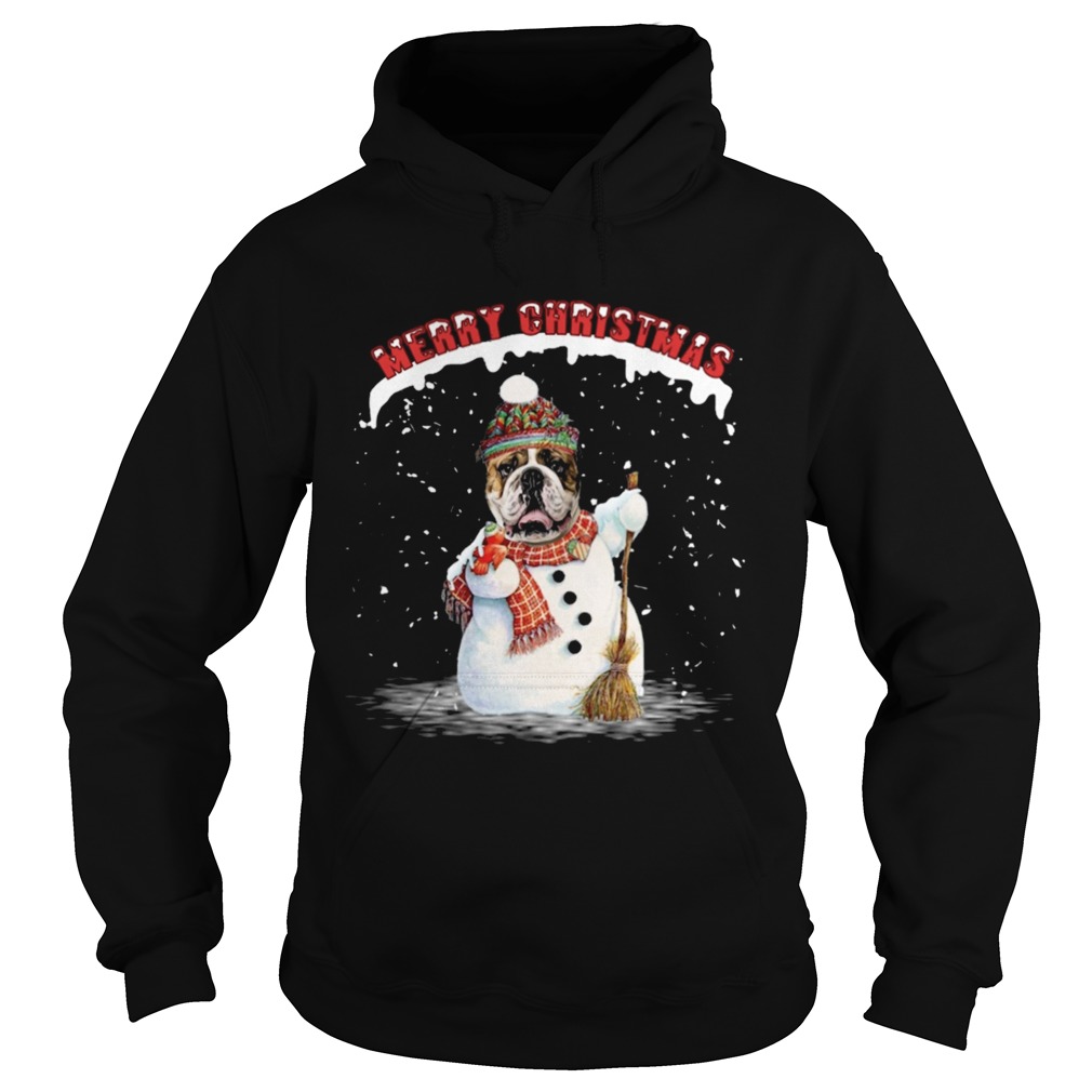 Bulldog snowman Merry Christmas Hoodie